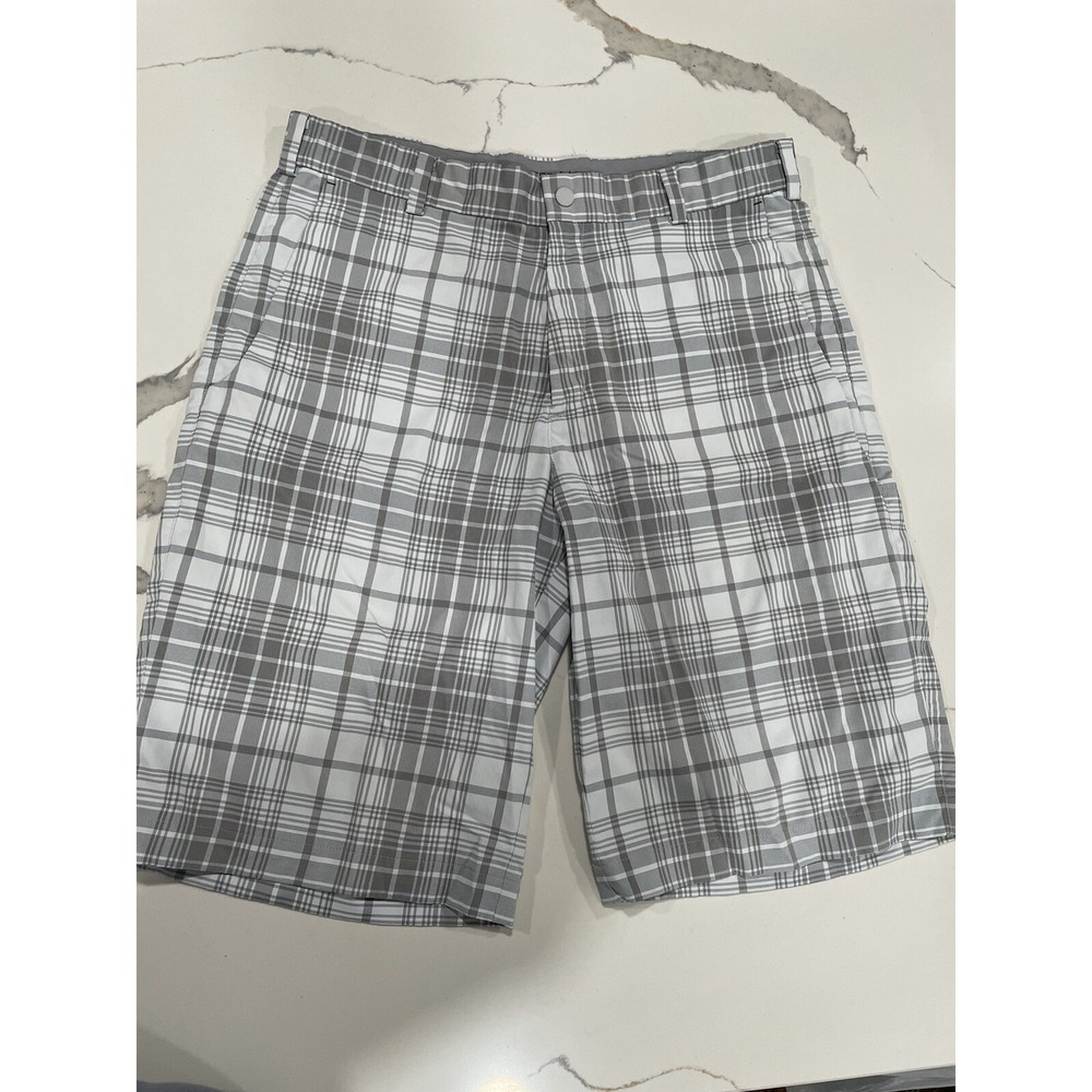 Nike Sz 32 Mens Dri Fit White Plaid Tour Performance Golf Shorts AK103